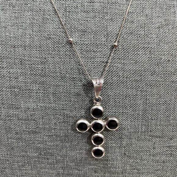 Onyx And 925 Sterling Silver. Set of 2 Chain Plus Onyx Pendant Sz 24” & 18” Inch - Picture 1 of 6
